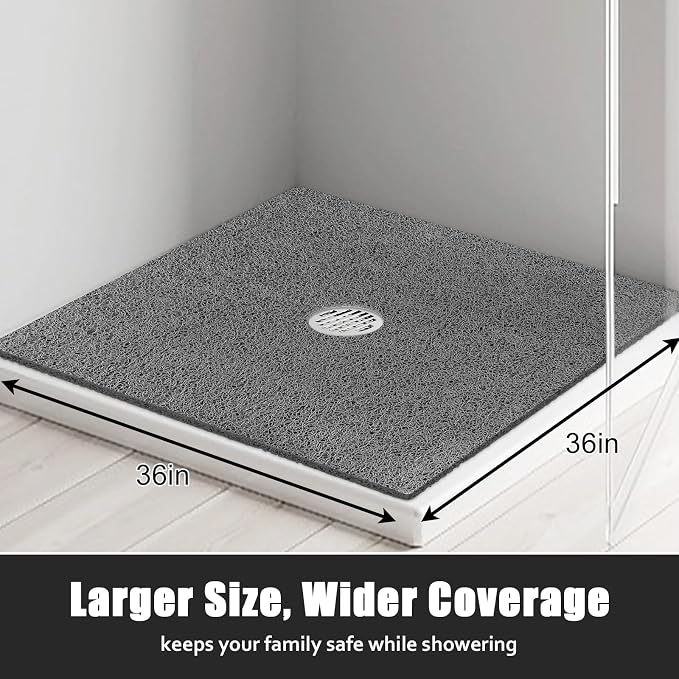 ZOESOE Square Shower Mat Non Slip: 36x36 Inch Large Shower Mats for Inside Shower with Drain Hole in Center, Super Soft PVC Loofah Massage Shower Stall Mat, Anti Slip Shower Floor Mat, Quick Drying