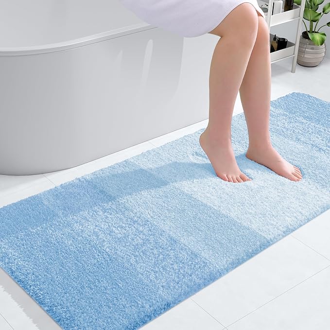 OLANLY Large Bathroom Rugs Mat 54x24, Extra Soft Absorbent Microfiber Bath Rugs, Rubber Backing, Quick Dry, Machine Washable Bath Mats for Bathroom, Tub and Shower, Home Decor Accessories, Sky Blue