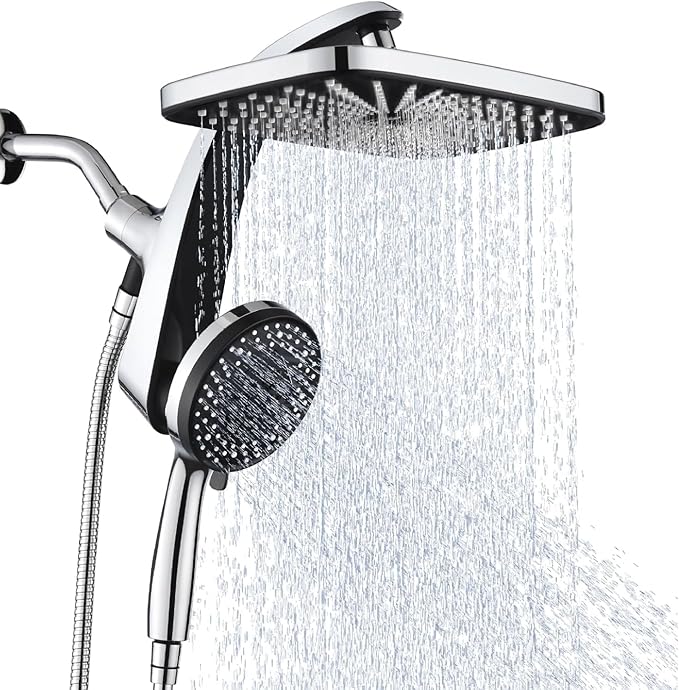 BOZYBO Rain Shower Head with Handheld: High Pressure Shower Heads with Handheld Spray Combo, 12" Rainfall Shower Head and 9 Sprays Hand Showerheads with Magnetic Docking and Power Jets, Silver
