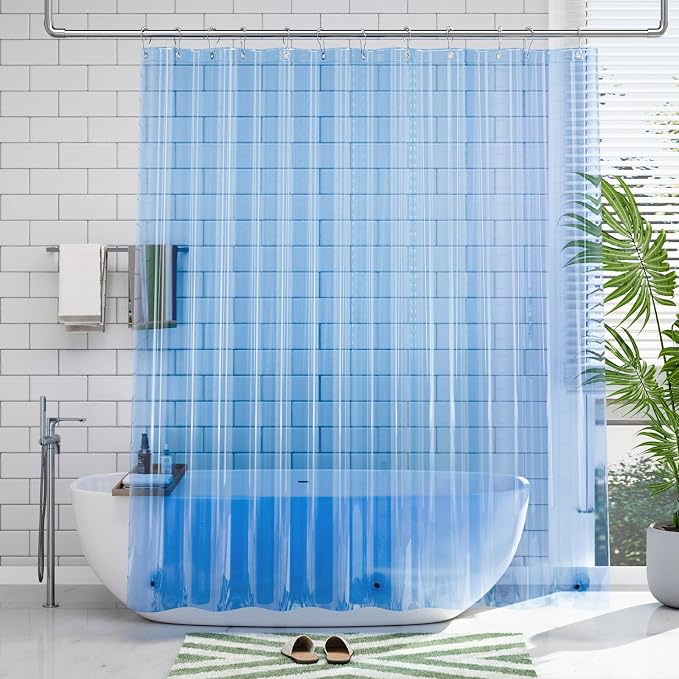 AmazerBath 72x78 Long Shower Curtain Liner, Clear Blue Plastic Shower Curtain Liners, Waterproof PEVA Shower Liner, Cute Lightweight Shower Curtains for Bathroom with 3 Magnets & Rustproof Grommets