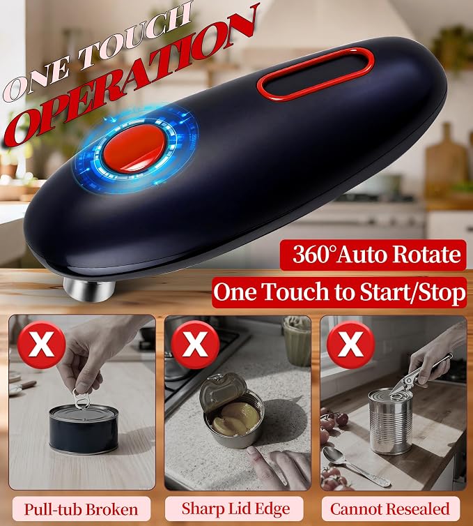 ChlorBlu Electric Can Opener Fast One-Touch, Automatic Can Opener, Battery Operated Can Opener for Smooth Edge Safe Fast Opening, Hands Free can Openers for seniors with arthritis, Fits All Cans