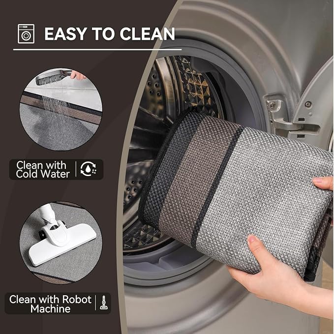 YDKGL Bathroom Runner Rug, Thin Bath Mat Non Slip Washable Long Bathroom Rugs, Rubber Backing Quick Dry for Floor, Tub and Shower, Grey Black 17x47