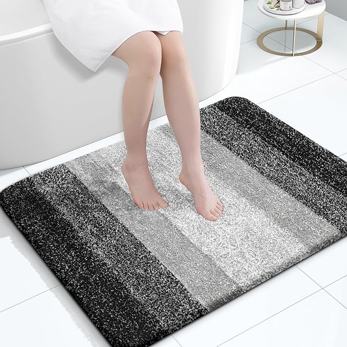 OLANLY Large Bathroom Rugs Mat 40x32, Extra Soft Absorbent Microfiber Bath Rugs, Rubber Backing, Quick Dry, Machine Washable Bath Mats for Bathroom Floor, Tub and Shower, Home Decor Accessories, Black
