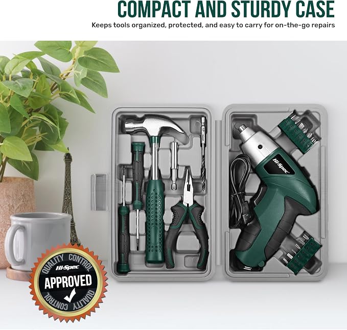 Hi-Spec 3.6V Cordless Electric Screwdriver Set with Interchangeable Bits, Green