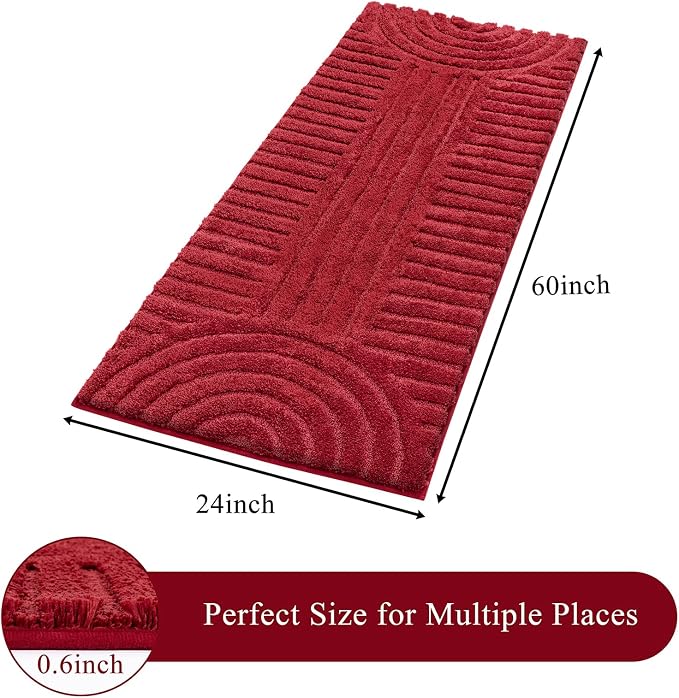 SHACOS Super Soft Bathroom Runner Rugs 24"x60" Non Slip Boho Bath Mats Microfiber Absorbent Carpet for Bath Room Machine Washable Shaggy Bath Rugs for Shower Bathtub Home Decor, Red 2'x5'