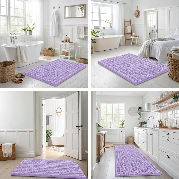 Smiry Bathroom Rugs Mat 24x16, Extra Soft Absorbent Chenille Bath Rugs, Non Slip Rubber Backing Machine Washable Quick Dry Bath Mats for Bathroom Floor, Tub, Shower, Home Decor Accessories, Purple