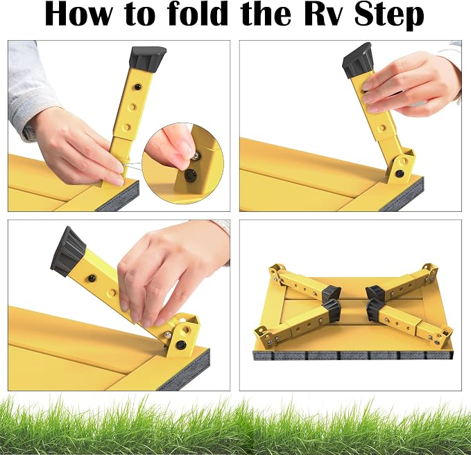 Marudina Large Platform RV Step with Cloth Cover and Anti-Slip Surface, 3-Level Adjustable Height, Light Aluminum Folding Step Stool, Supports Up to 1,000 lb - Ideal for RV and Multi-Use Scenarios