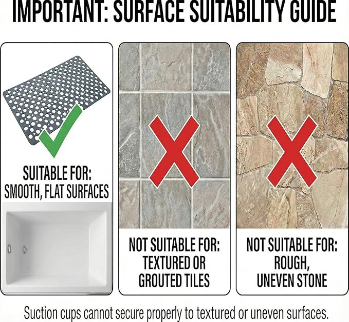 Nonslip Bathtub Mat Extra Soft TPE Bath Mat for Kids, Machine Washable Bathroom Shower Mat(Gray/ 30L x 17W Inch)