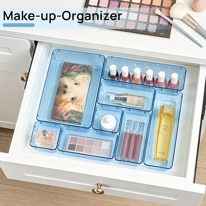 Vtopmart 25 PCS Plastic Drawer Organizers Set, 4-Size Versatile Bathroom and Vanity Drawer Organizer Trays, Storage Bins for Makeup, Bedroom, Kitchen Gadgets Utensils and Office