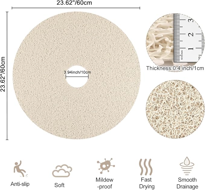 Shower Mat Non Slip, Round Shower Mat for Inside Shower, Non Slip Bathtub Mat, Fast Drying Bath Tub Mats, Loofah Mat for Shower Bathroom, Quick Drying, Resistant (Beige, 24 x 24 Inch)