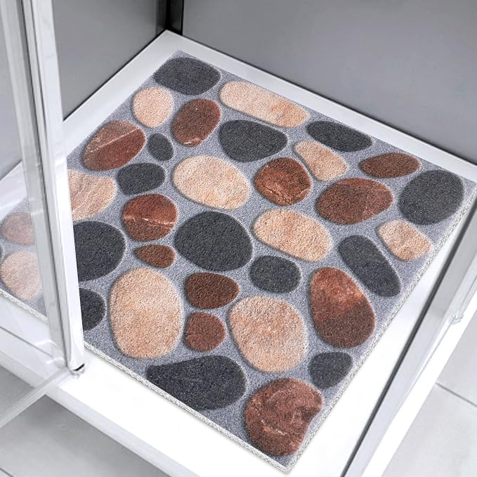 Square Shower Bath Mat Non-Slip: 36x36 Inch Large Bath Tub Mat for Inside Shower - Soft Textured with Drain Holes- Gray Bathroom Floor Safety Mat Foot Massage Scrubber