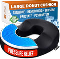 5 STARS UNITED Donut Pillow for Tailbone Pain & Hemorrhoids – Large Memory Foam Seat Cushion with Cooling Gel Layer for Bed Sore-Prone Areas & Pressure Relief – Black Mesh Cover