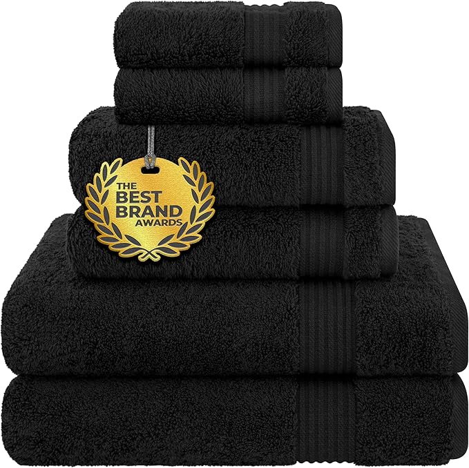 Cotton Paradise 100% Cotton Turkish Towel Set, Soft Absorbent Quick Dry, 6 Piece Towel Set, Coal Black