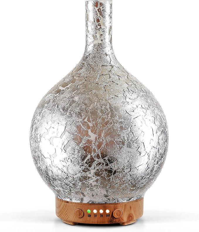 Porseme Silver Plated Essential Oil Diffuser Glass Aromatherapy Ultrasonic Humidifier Cool Mist, Auto Shut-Off,Timer Setting, BPA Free for Home Hotel Yoga Leisure SPA Office Premium Gift 150ml