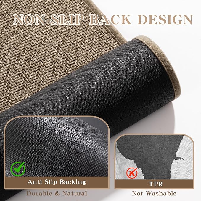 chakme Bathroom Rugs 47x17, Ultra Thin Non Slip Bath Mat Runner Quick Dry Absorbent Bath Mat for Bathroom Floor, (Dark Beige, 47"x17")