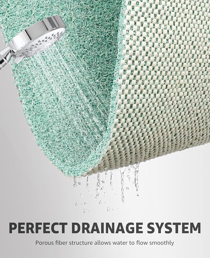 OTHWAY Shower Mat Non Slip Without Suction Cups, Quick Drying Bathtub Mat Non Slip for Shower Bathroom, PVC Loofah Shower Mat for Wet Areas (Green)