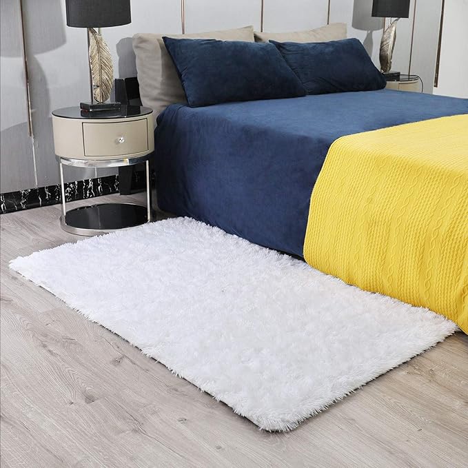 Ophanie White Rugs for Bedroom Fluffy, Girls Kids Baby Shaggy Shag Fuzzy Soft Carpet, 3x5 Small Plush Bedside Area Rug, Indoor Floor Room Carpets for Teen Dorm Home Decor Aesthetic, Nursery