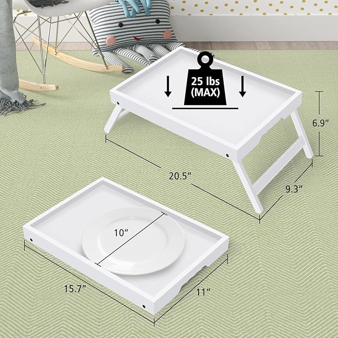Artmeer Bed Tray Table with Folding Legs,Bamboo Breakfast in Bed for TV Table, Laptop Computer Tray,Eating,Snack Tray White 2 Pack(White)