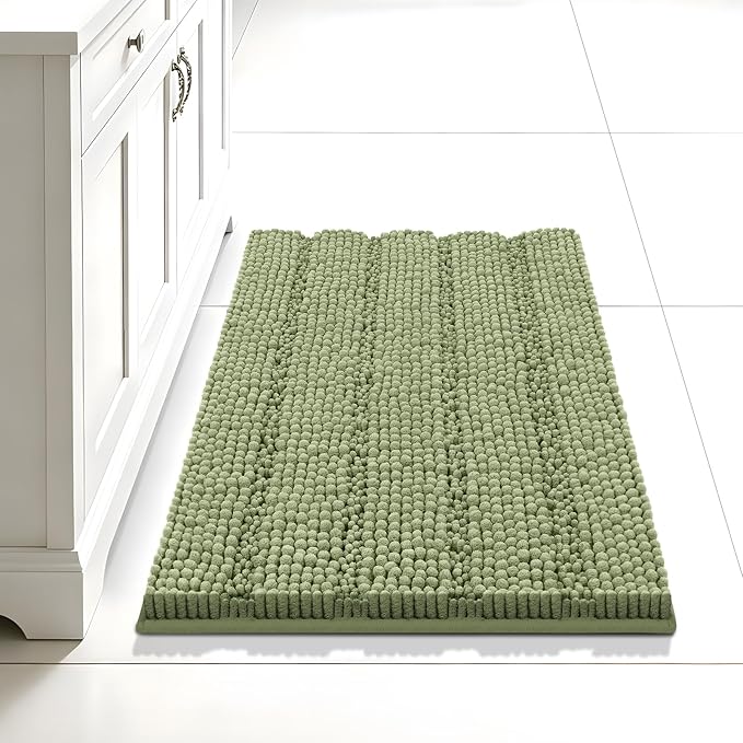 Bcoimo 24"×17" Chenille Bath Mat Non-Slip with Backing Ultra-Absorbent and Machine Washable Quick-Dry Design Bathroom Rug Ideal for Bathroom and Tub Areas