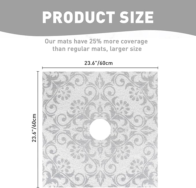 Square Shower Mat Non Slip: 24 x 24 Inch Shower Mats with Drain Hole in Middle - PVC Loofah Anti Slip Shower Floor Matt for Inside Shower