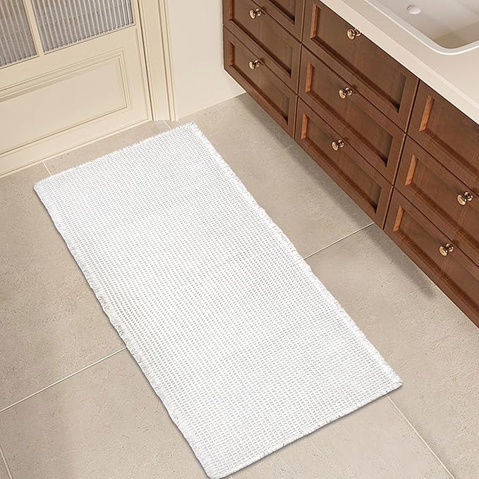 ZALL Waffle Bath Mat White Super Absorbent Non Slip Bathroom Rug 24x48inch,Machine Washable Ultra Soft Floor Mats