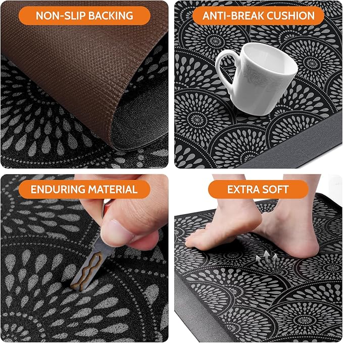 Mattitude 4/5 Inch Kitchen Mat, 17.3x28in Heavy Duty Ergonomic Comfort Foam Standing Desk Mat, Waterproof Non-Slip Standing Mats and Rugs for Kitchen, Office, Black