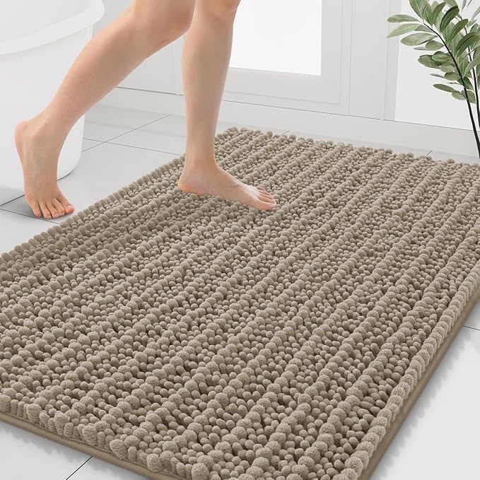 Smiry Bathroom Rugs Mat 40x32, Extra Soft Absorbent Chenille Bath Rugs, Non Slip Rubber Backing Machine Washable Quick Dry Bath Mats for Bathroom Floor, Tub, Shower, Home Decor Accessories, Latte