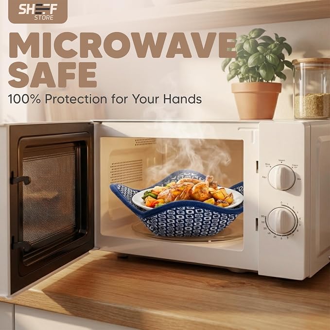 Sheff Microwave Bowl Cozy Holders Set of 4 - Durable and Reliable for Hot and Cold Plates and Dishes - Ideal Household Gift (2 Navy and 2 Black, 7 inch)