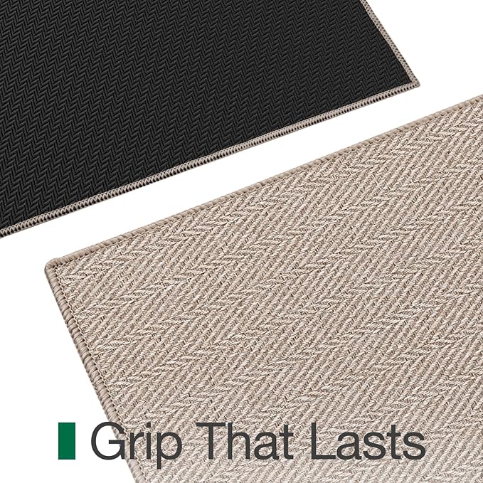 LUMI Ultra Thin Indoor Door Mat for Entrance 36"x56", Non Slip Entryway Mat, Low Profile Doormat, Unique Herringbone Design Carpet for Inside, Patio, Porch, Deep Beige