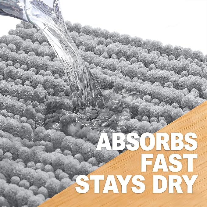 OLANLY Long Bathroom Rugs Runner 47x17, Thick Soft and Absorbent Chenille Bath Mat, Non-Slip, Machine Washable Quick Dry Bath Rugs for Tub Shower Floor, Home Decor Accessories, Light Grey