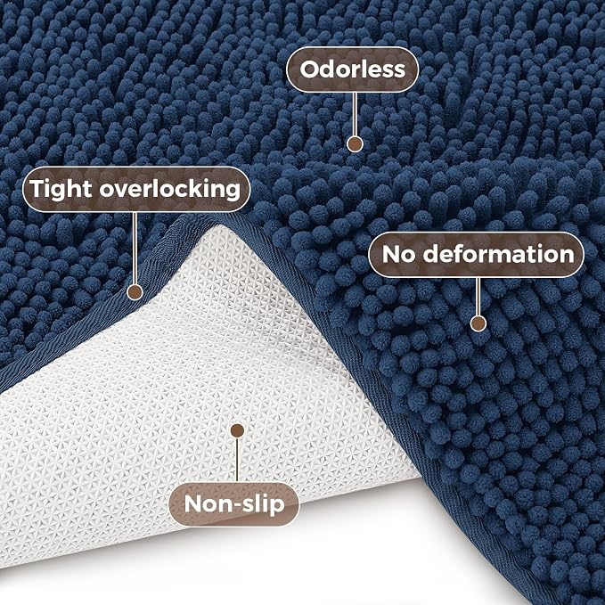 Bcoimo Bathroom Rug Set, Chenille Bathroom Rugs, Absorbent Non Slip Plush Bath Mats, Machine Washable Fast Drying Floor Mats for Tub, Shower, Sink, Vanity