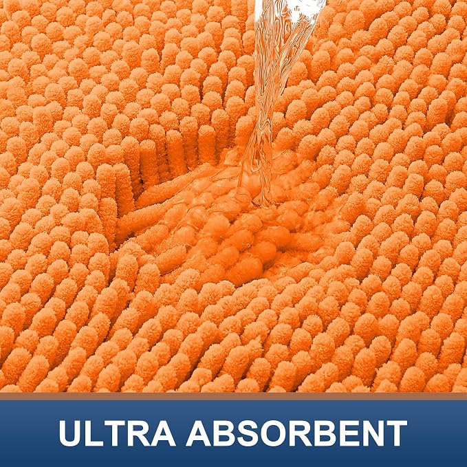 Smiry Luxury Chenille Bathroom Rugs 24x16, Extra Soft and Absorbent Shaggy Bath Mat, Machine Washable, Non-Slip Plush Carpet Runner for Tub, Shower, and Floor, Home Decor Accessories, Orange