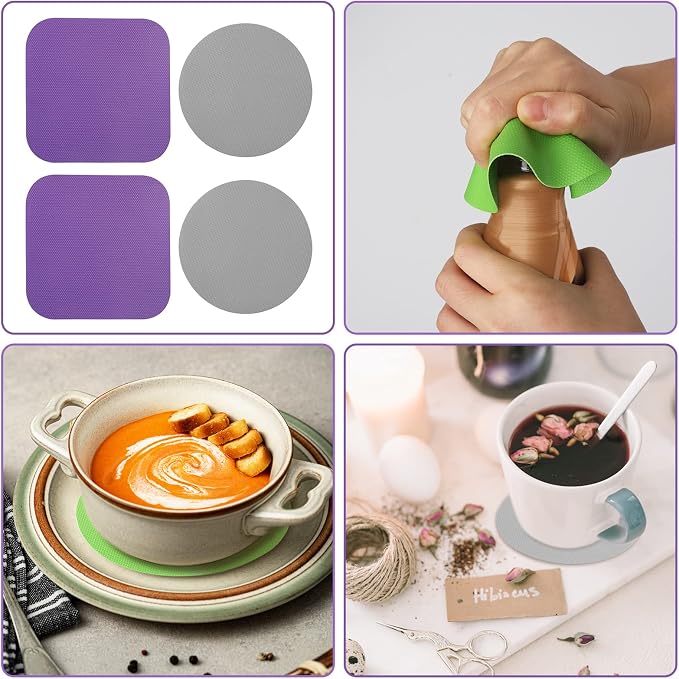 LUTER 4pcs Jar Opener, Rubber, Multi-function Silicone Bottle Opener for Seniors with Weak Hands Lid Cap Gripper Pads Kitchen Coasters Gadgets(Grey, Purple)