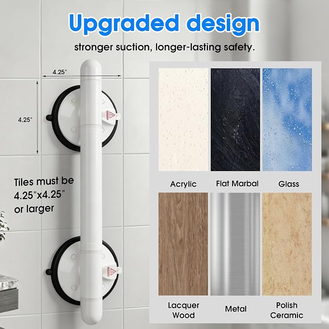 14.5inch Upgrade Suction Shower Grab Bar, Portable Shower Handle Bar Suction Grip Bar Bathtub Handle with Strong Hold Suction Cup Fitting and Rapid Release for Bathroom 1 Pack