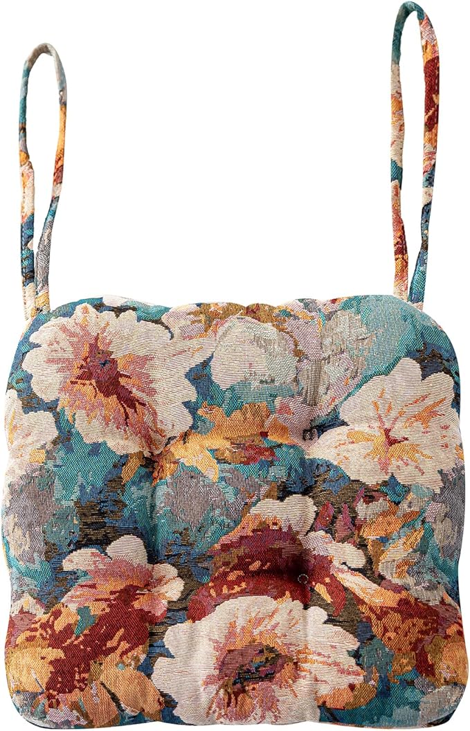 vctops Farmhouse Floral Print Chair Cushions with Ties U-Shaped Soft Comfortable Chair Pads Non Slip Seat Cushions for Indoor Dining Room and Kitchen Chairs (Flower E,16"x16")