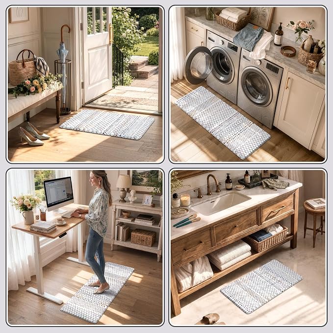 KIMODE Kitchen Mats 2PC Cushioned Anti Fatigue Boho Kitchen Rugs and Mats Non Slip Waterproof Kitchen Mats for Floor Comfort Foam Standing Desk Mat Colorful Laundry Room Rug for Home Decor Office Sink