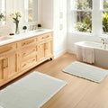 JIUZHEN Set of 2 Waffle Bath Mats Super Absorbent Bath Mat Non Slip Bathroom Rugs for Bathroom Floor Dry Fast Washable Boho Rugs for Beside Tub, 16" x 24" +20" x 32", Cream