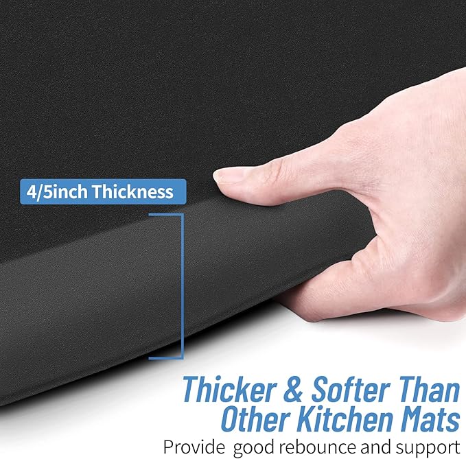 4/5 Inch Thick Kitchen Mat - Cushioned Anti Fatigue Mats for Kitchen Floor - Easy to Clean, Water Resistant, Non-Slip Kitchen Rug for Sink, Office, Kitchen (17''x24'' Black)