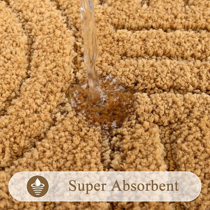 SHACOS Boho Bathroom Rugs 20"x32" Super Soft Absorbent Microfiber Bath Mats Home Decor Non Slip Backing Bath Rugs Machine Washable Shaggy Carpet for Shower Bathtub Floor, Mustard 1'8" x 2'8"