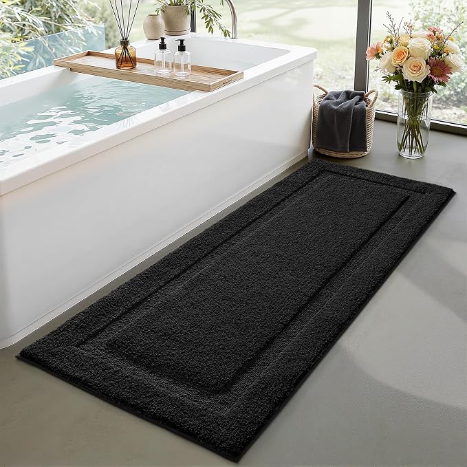 LUMI Ultra Soft Bathroom Rugs Non Slip with Rubber Backing, Absorbent Washable Bath Mat Quick Dry, Upgraded Premium Microfiber Plush Carpet for Bathtub and Shower Floor, Black, 24x60