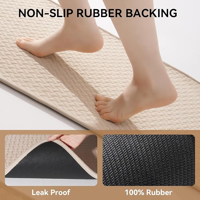 YDKGL Bathroom Runner Non Slip, Extra Soft Absorbent Quick Dry Bath Mats, Foam Weave Texture Thin Bath Rugs Washable with Rubber Backing, 20" x 59“