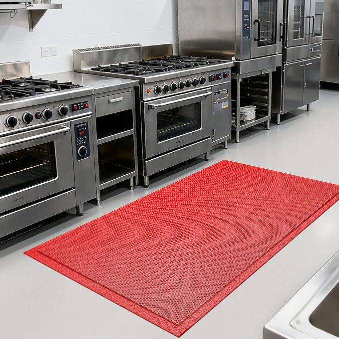 Front Door Mat 31''x47'', Drainage Heavy Duty Dirt Trapping Non-Slip Doormats, Outdoor Rubber Floor Mats, Restaurant Commercial Kitchen Industral Pool Entrance Bar Wet Area, Red