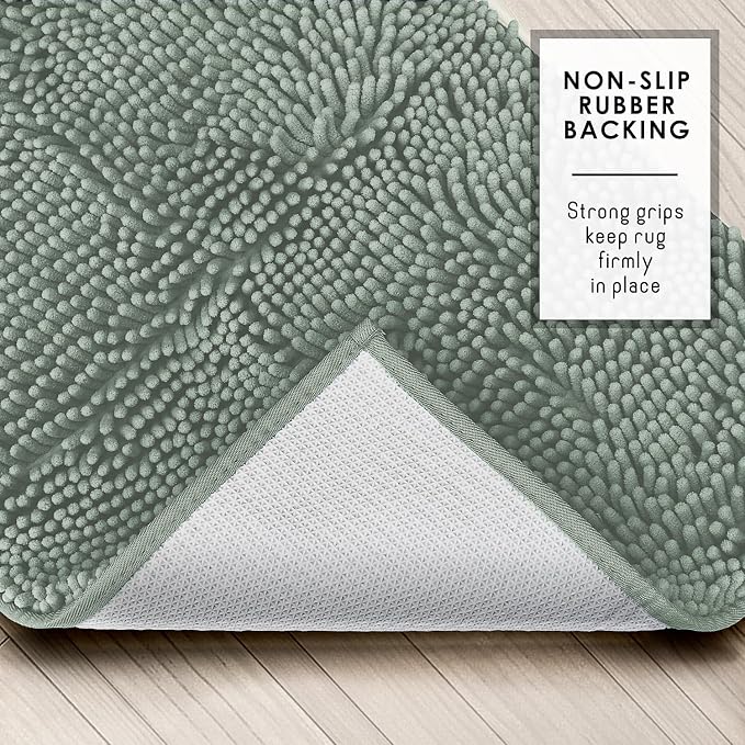 Hearth & Harbor Bathroom Rugs, Chenille Bath Mat - Machine Washable Bath Mats for Bathroom Non-Slip Backing Rubber, Quick Dry Bathroom Mat, 20 x 32 - Ice Green