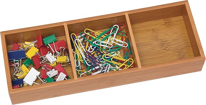 Lipper International 823 Bamboo Wood 3-Compartment Organizer Tray, 11 5/8" x 4 1/8" x 1 3/4"