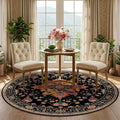 RELEANY Area Rugs Round 5ft Washable Non-Slip, Floral Vintage Distress Medallion Carpet for Living Room Bedroom Dining Room, Black Colorful Floral Dark Tan