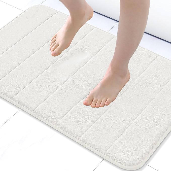 Buganda Memory Foam Bath Mat, 24" x 16", Ultra Soft and Non-Slip Bathroom Rugs, Water Absorbent and Machine Washable Bath Rug for Bathroom, Shower, and Tub, Ivory