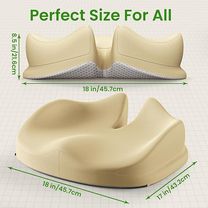 Benazcap Large Seat Cushion for Office Chair, Memory Foam, Beige