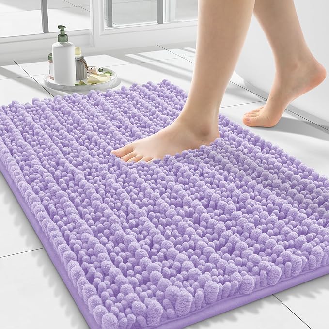 Smiry Bathroom Rugs Mat 24x16, Extra Soft Absorbent Chenille Bath Rugs, Non Slip Rubber Backing Machine Washable Quick Dry Bath Mats for Bathroom Floor, Tub, Shower, Home Decor Accessories, Purple