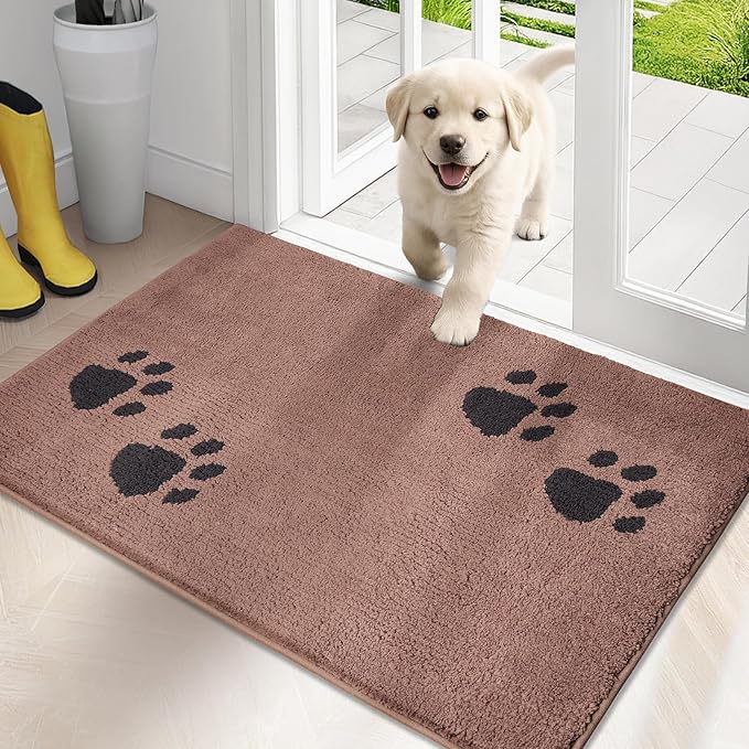 PURRUGS Dirt Trapping Door Mat 20" x 31.5", Non-Skid/Slip Machine Washable Microfiber Entrance Rug, Shoes Scraper, Dog Doormat, Super Absorbent Floor Mat for Muddy Wet Shoes and Paws, Light Brown