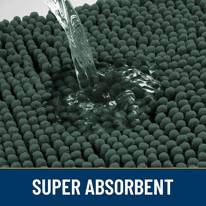 Smiry Dog Door Mat for Muddy Paws 36x24, Absorbent Dirt Trapper, Non-Slip Washable Chenille Entryway Rug for Inside Floor, Green, Classic Solid